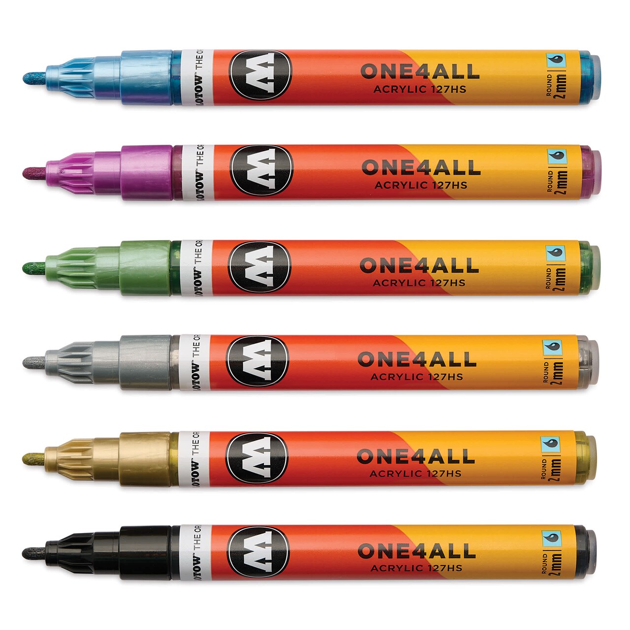 Molotow One4All Acrylic Markers - Set of 6, Metallic Colors, 2 mm